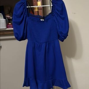 Elegant Blue Puff Sleeve Dress